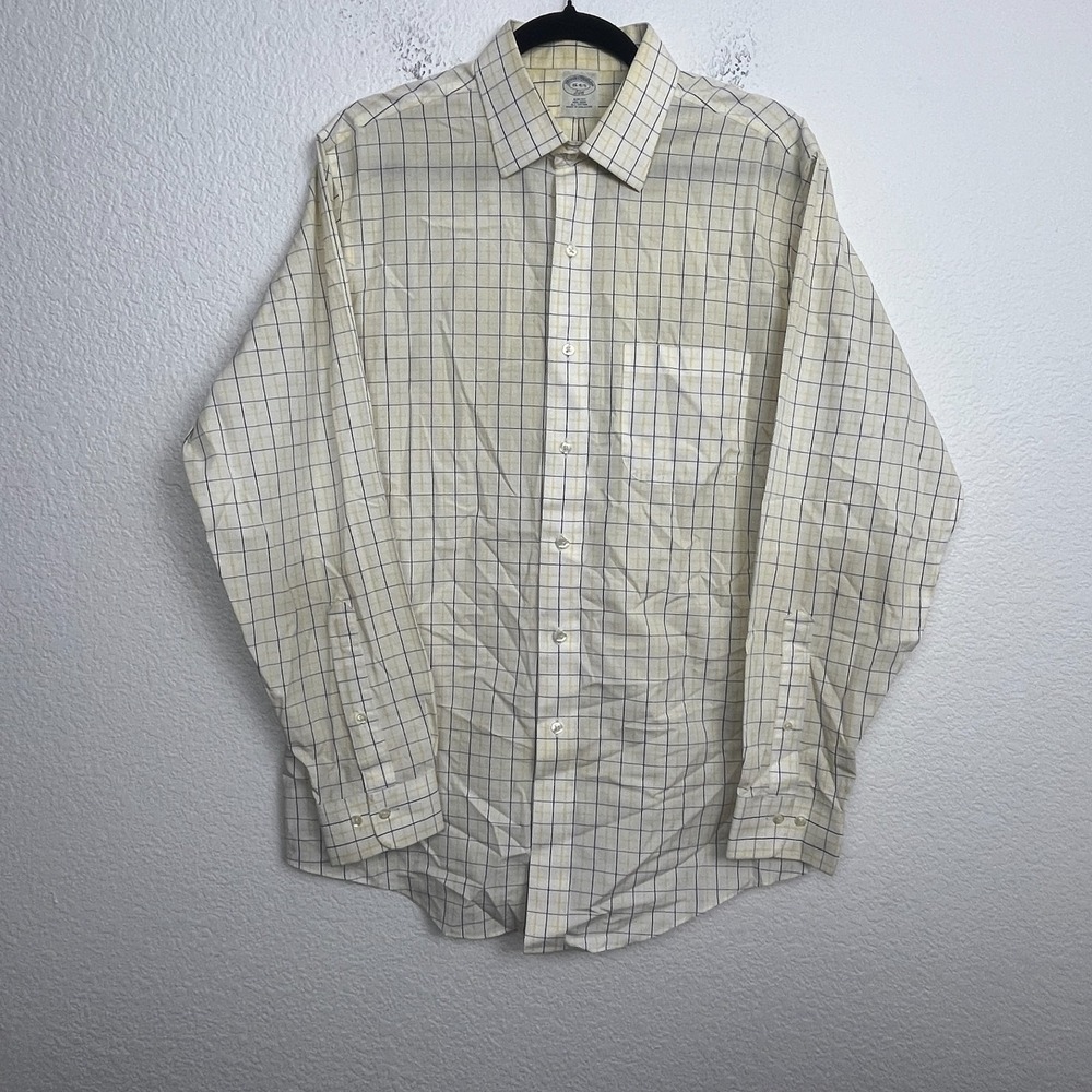 Brooks Brothers Non Iron Dress Shirt Mens 16.5 Multicolor Plaid Slim Fit Pleated